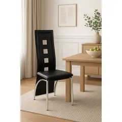 GENERICO - Silla Moderna Cromada con Respaldo Alto en Ecocuero Negro Diseño Contemporáneo