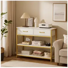 HOMER DESIGN - Mesa Lateral Arrimo 2 Cajones Multifuncional 100x30x81cm