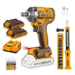 INGCO - Pistola de Impacto BL 1/2" 20V + 2 Bat +10 Dados + Linterna
