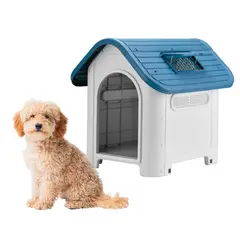 KERU - Casa para Perro Mascotas con Ventana y Techo Azul