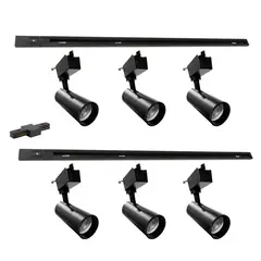 AVC Y VELL MAX - Lámpara 6 Focos Negros Gu10 7w Luz Neutra con Riel de 1mt y Unión.