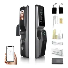 KUANGYE - Chapa Cerradura Inteligente Huellaapertura Facial app Negro
