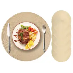 EINICIO - Juego de 5 Manteles Individuales Redondos Trenzados 38cm-Beige