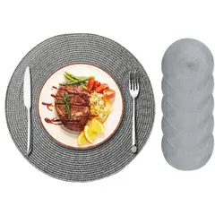 EINICIO - Juego de 5 Manteles Individuales Redondos Trenzados 38cm-Gris