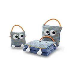 GENERICO - FRAZADA 3 EN 1 BOLSA ALMOHADA Y MANTA AZUL CUADRO