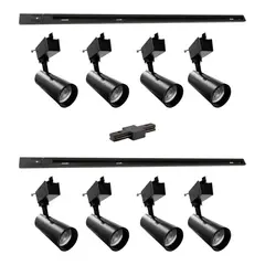 AVC Y VELL MAX - Lámpara 8 Focos Negros Gu10 7W Luz Neutra con Riel de 1mt y Unión.