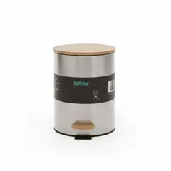 WAKESHOME - Papelera Bathlux Cilíndrica 5L Cubo de Basura Acero Inoxidable Y Bambú