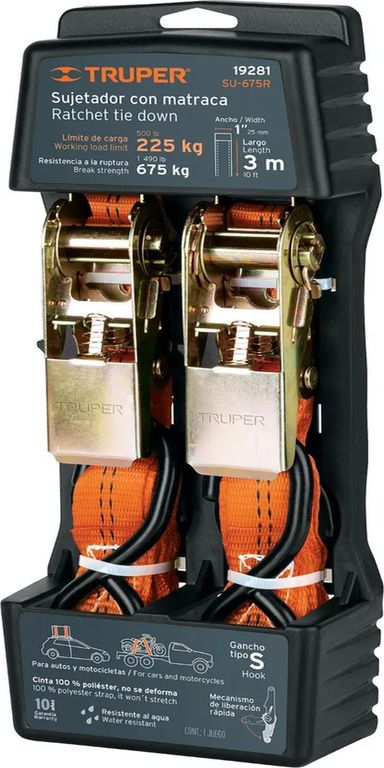 2 Eslingas Crique Traca Sujetador 3mts Reforzado Autos Moto Color Naranja