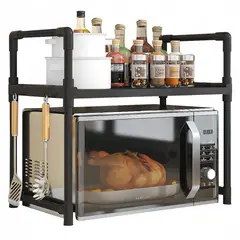 OKAERI - RACK ESTANTE ORGANIZADOR DE COCINA PARA MICROONDAS 2 NIVELES - Negro