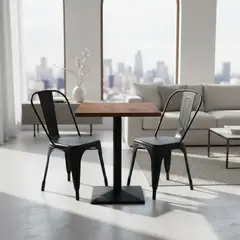 E CHAIRS BY MASLIAH - Juego De Mesa Madera Maciza 60x60 + 2 Sillas Tolix Negras