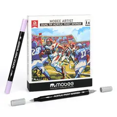 GENERICO - Marcadores Acrílicos Doble Punta Fina/Pincel Mobee 24 Colores Tipo Posca