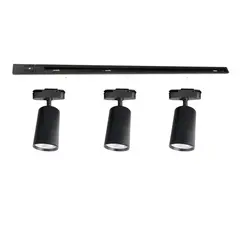 WANT - Lámpara 3 Focos Cilindros Negros Luz Cálida con Riel de 1mt