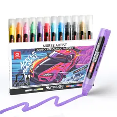 GENERICO - Marcadores Acrilicos Punta Gruesa 10mm Mobee 12 Colores Tipo Posca