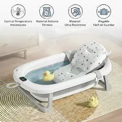 BABYLUNA - Tina Bañera Plegable Bebé con Termómetro y Cojín Estrella Gris