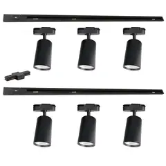 WANT - Lámpara 6 Focos Cilindros Negros Luz Cálida con 2 Riel de 1mt