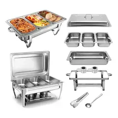 EVERSO - Chafer Buffet De Acero Inoxidable Plegable Con 3 Bandejas 9L