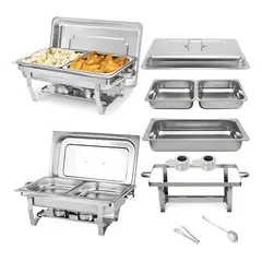 EVERSO - Chafer Buffet Plegable De Acero Inoxidable Con 2bandejas 11L