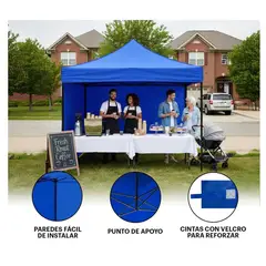 EVERSO - Toldo Plegable Ilios 3x3 Azul Impermeable con Paredes Laterales