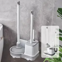 BLUEDREAMER - Set de Limpieza para Baño Escobilla y Desatascador con Soporte Oculto Cepillo para Hendiduras
