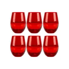 ALLEGRA - Set 6 Vasos Vidrio Bajos Full Color Rojo 480mL