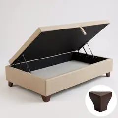 BLOCCARE - Base Cama Baul 1.5 Plaza (Beige) L200 / con Patas de madera 11 cm / Con refuerzo