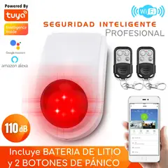 D MOTICA - Sirena Alarma Comunitaria Wifi Con Batería + 2 Botón De Pánico