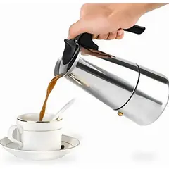 KINDA NICE - Cafetera Mocha De 450 Ml 9 Tazas Acero Inoxidable Plateado
