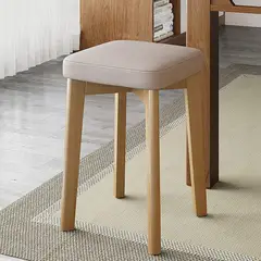 YOMYM - Taburete Cuadrado Tapizado en Madera Natural y Tela Beige