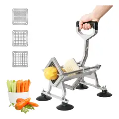 MUNDO MAGIA - Cortador De Papas Fritas Acero Con Soporte + 3 Cuchillas