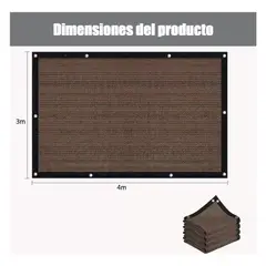 MUNDO MAGIA - Lona Toldo Vela Sombra Anti Uv Cuadrado 3mx4m Color Marrón