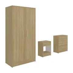 TUHOME - Combo Closet 2p + Comoda + Velador  Fresno Europeo Y Blanco