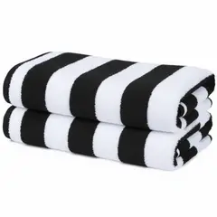 AZ AURAZEUS - Set De 2 Toalla De Playa Algodon 150x75 Cm Xl Viaje Grande Rayada Az Negro
