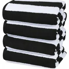 AZ AURAZEUS - Set De 4 Toalla De Playa Algodon 150x75 Cm Xl Viaje Grande Rayada Az Negro
