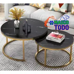MASCO TODO - Juego Mesas Centro Redonda Living Negra Moderna 70cm y 50cm