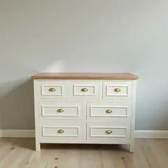 GENERICO - Comoda de Madera 7 cajones 120x40x90 color Beige cubierta Miel