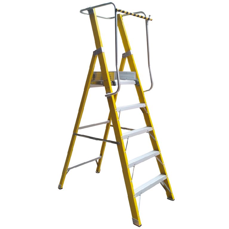 Escalera Tijera Plataforma Fibra Vidrio 5 Peldaños 150 Kgs a $297.990