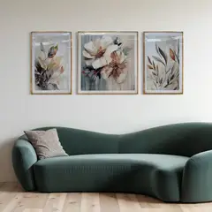 DEKAM DISEÑO - CUADRO TRIPTICO PORCELANA FLORES NATURAL DIAMANTES