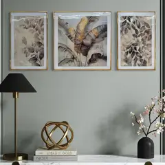 DEKAM DISEÑO - CUADRO TRIPTICO HOJAS PORCELANA DIAMANTES