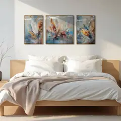 DEKAM DISEÑO - CUADRO TRIPTICOS PLUMAS PORCELANA CON DIAMANTES