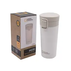 NATIONAL GEOGRAPHIC - Mug Acero Inoxidable Tapa Con Pulsador y Antideslizante 380ml Blanco