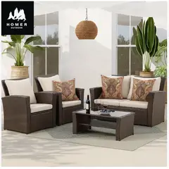 HOMER OUTDOOR - Juego De Living De Terraza 4 Piezas Para Exterior marron