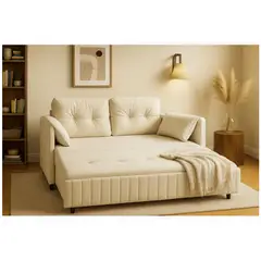 HOMER DESIGN - Sofa Cama 140cm tela tecnica Base De Fierro con Almacenamiento blanco