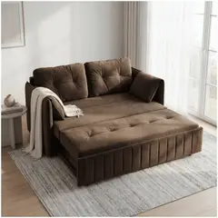 HOMER DESIGN - Sofa Cama 140cm tela tecnica Base De Fierro con Almacenamiento cafe