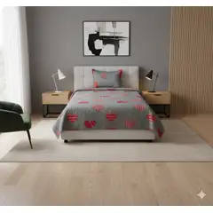 GENERICO - CUBRECAMA ALGODON 1.5 PLAZA GRIS CORAZON QUILT DN