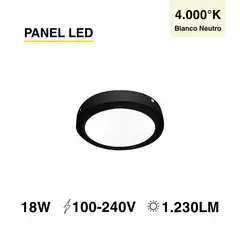 DEMASLED - Panel LED Redondo Negro 22cm 18W 1440lm Blanco Neutro Sobrepuesto