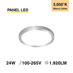 DEMASLED - Panel LED Redondo Níquel 30cm 24W 1800lm Blanco Cálido Sobrepuesto
