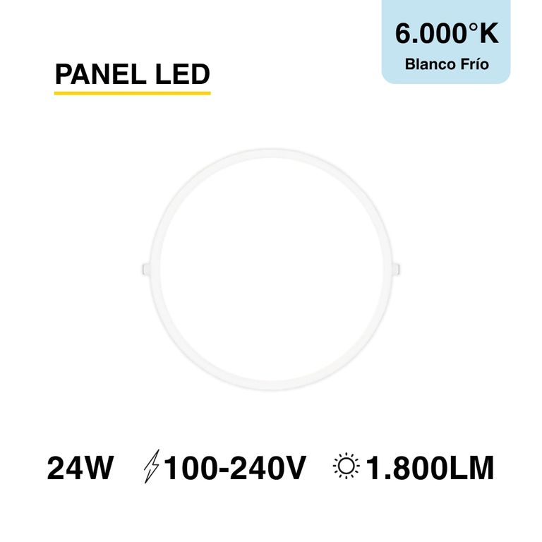 Panel LED Redondo Blanco de 30cm 24W 1800lm Frío de Embutir