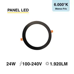 DEMASLED - Panel LED Redondo Negro de 30cm 24W 1920lm Frío de Embutir