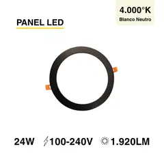 DEMASLED - Panel LED Redondo Negro de 30cm 24W 1920lm Neutro de Embutir