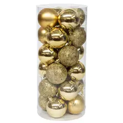 WAKESHOME - 24 Esferas Navideña 6cm Bambalinas Adornos Arbolito Navidad Dorado